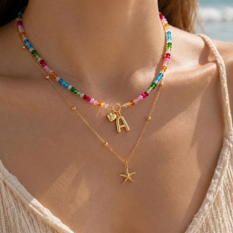 Colorful Beaded Initial Heart Necklace
