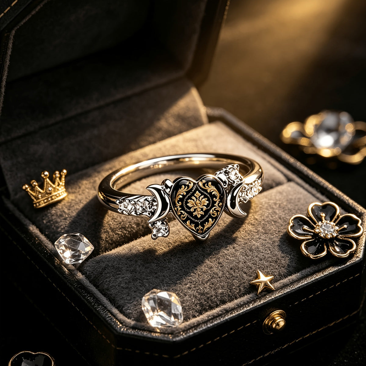 Ornate Black Heart Ring