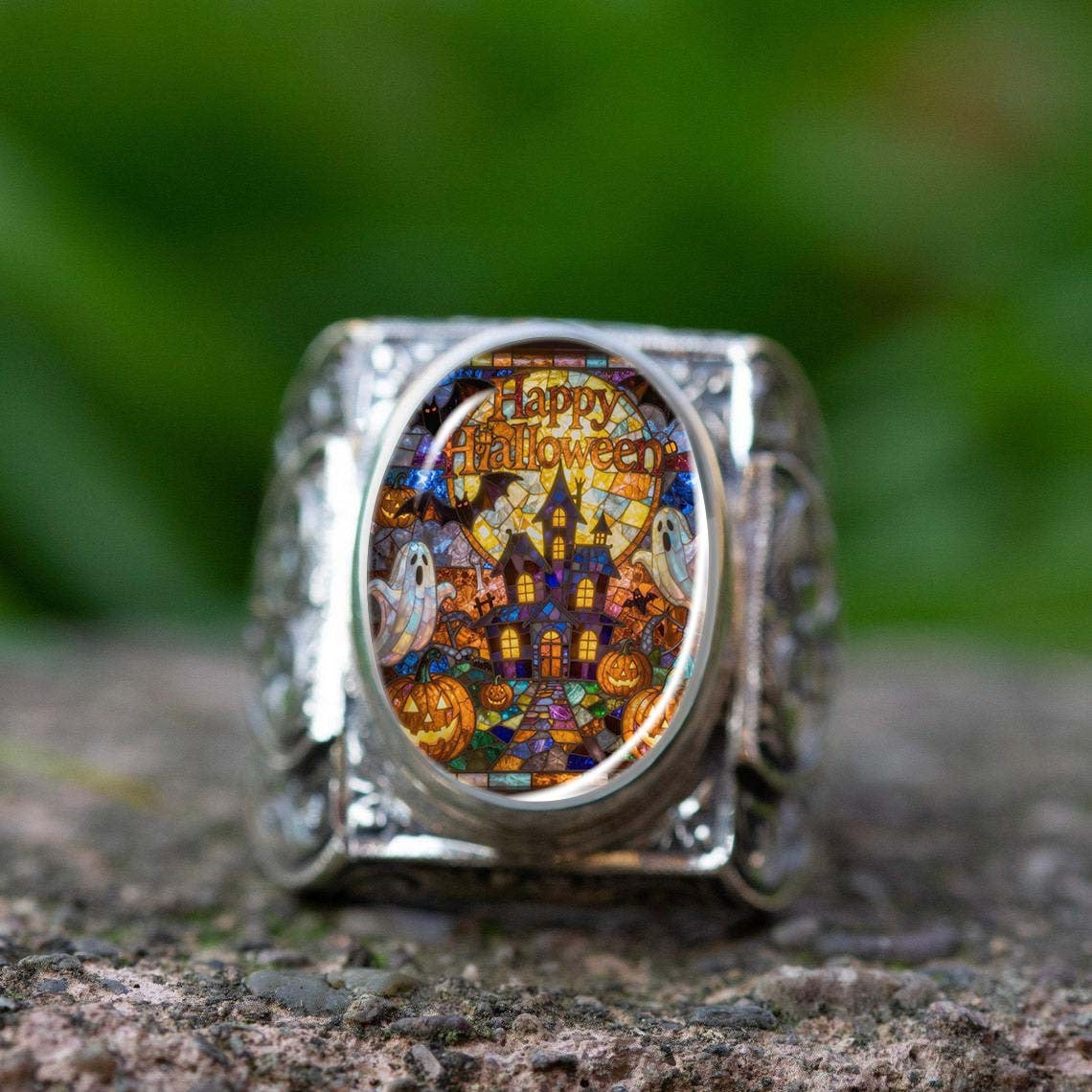 Haunted House Stained Glass Ring