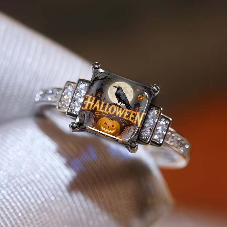 Halloween Crow Square Ring