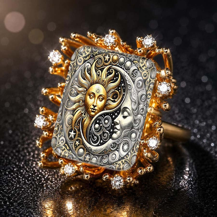 Sun & Moon Scroll Square Ring