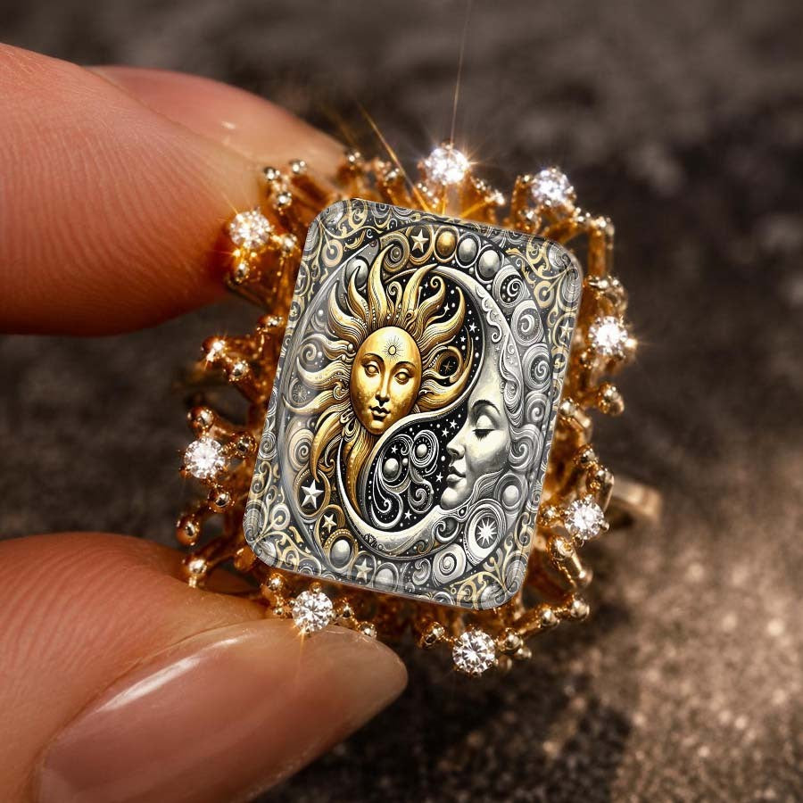 Sun & Moon Scroll Square Ring