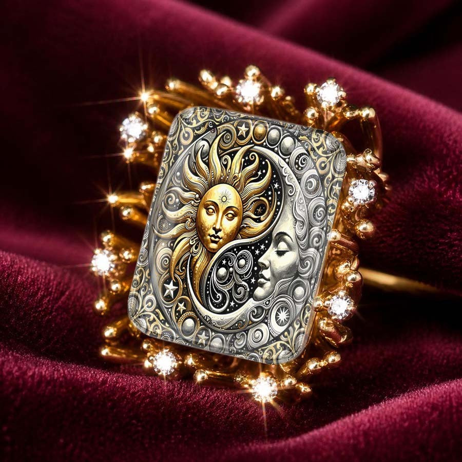 Sun & Moon Scroll Square Ring