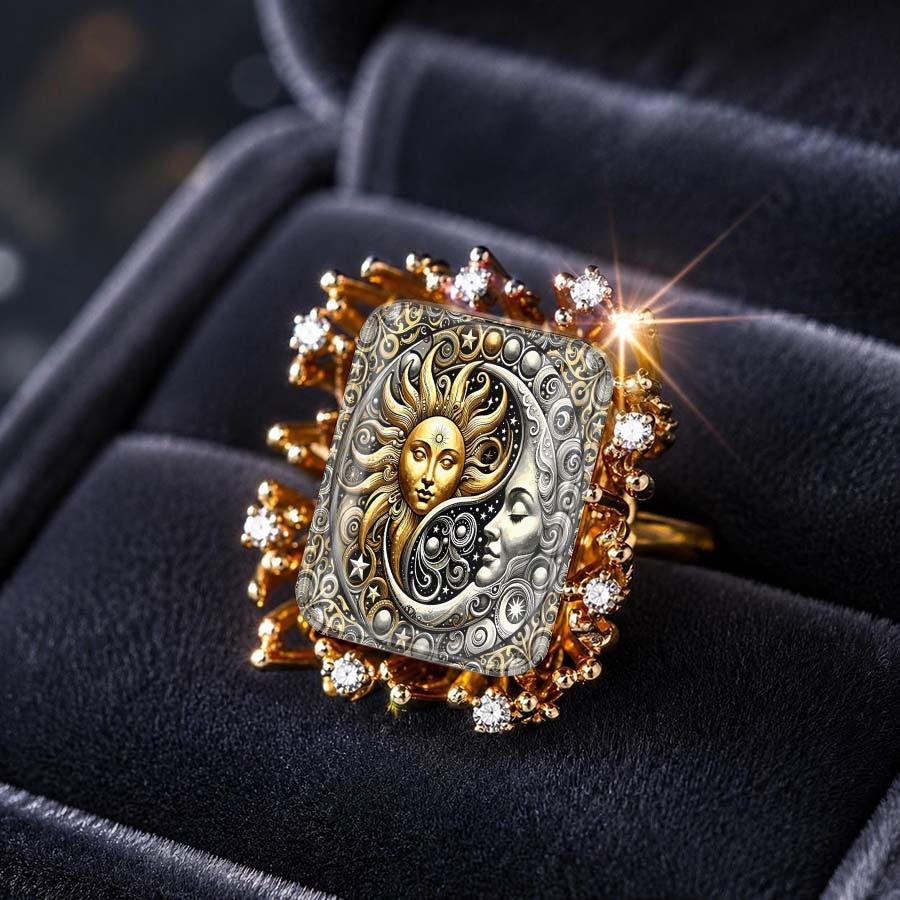 Sun & Moon Scroll Square Ring