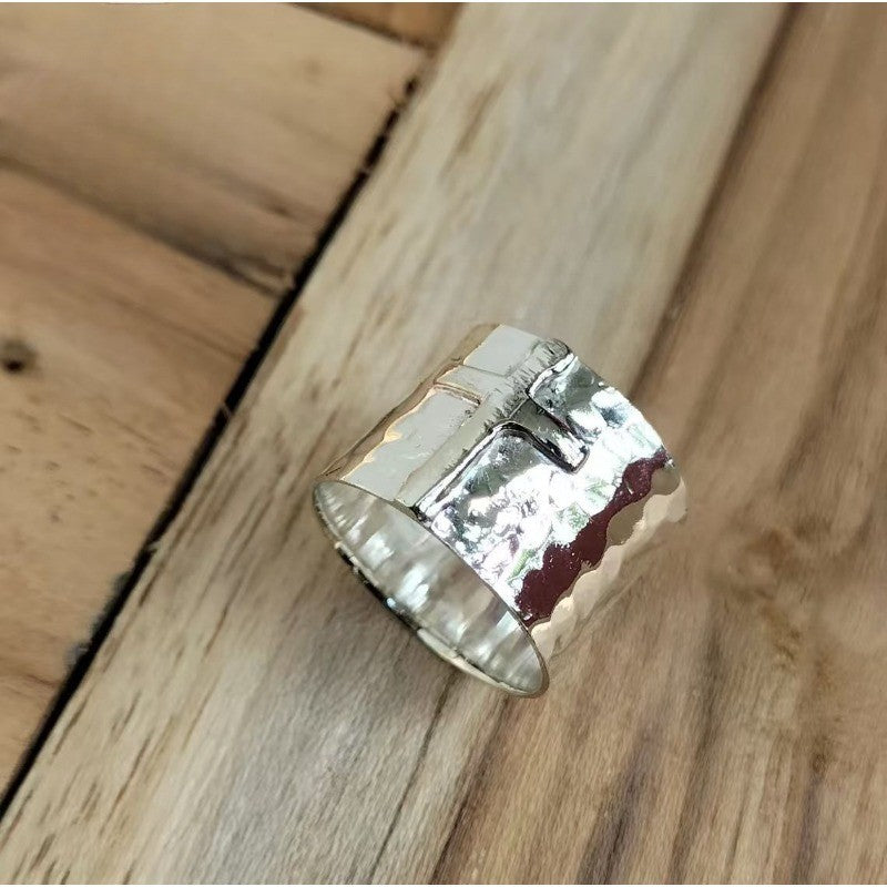 Wide Hammered Cross Ring