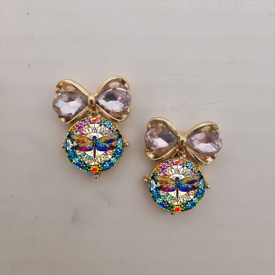 Dragonfly Mosaic Bow Earrings