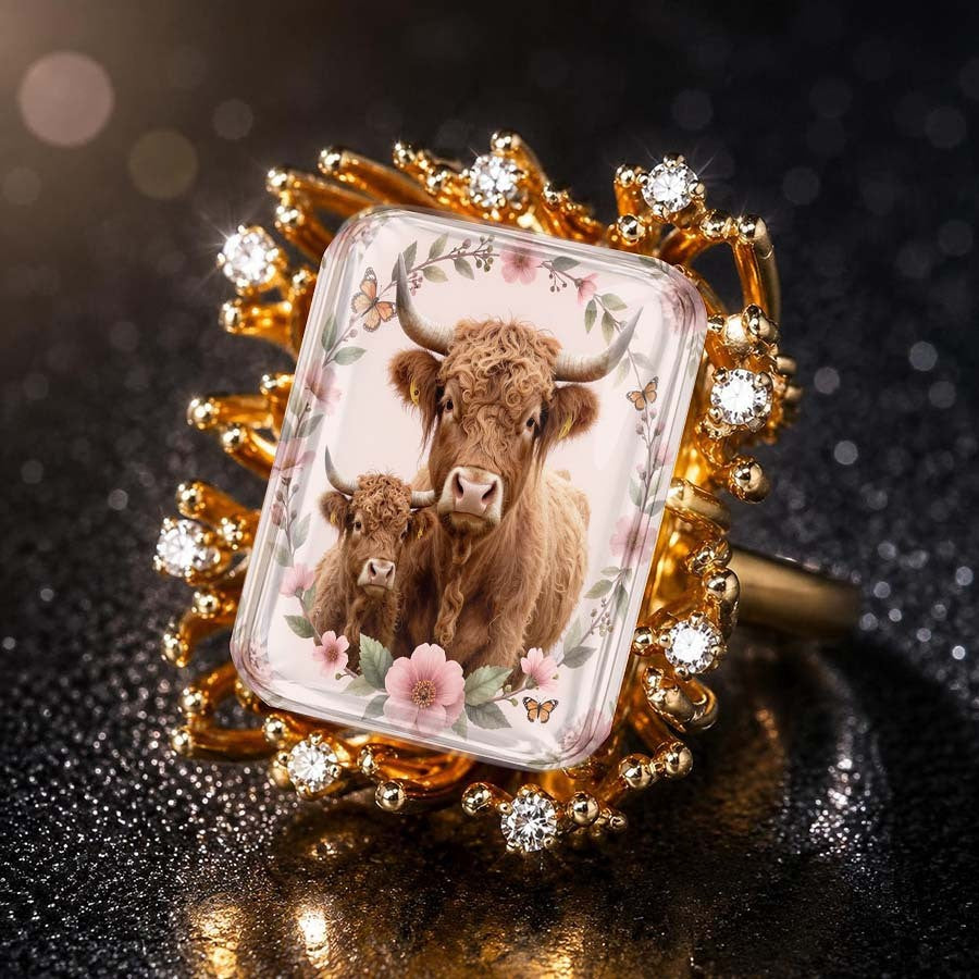 Highland Cow Crystal Halo Ring