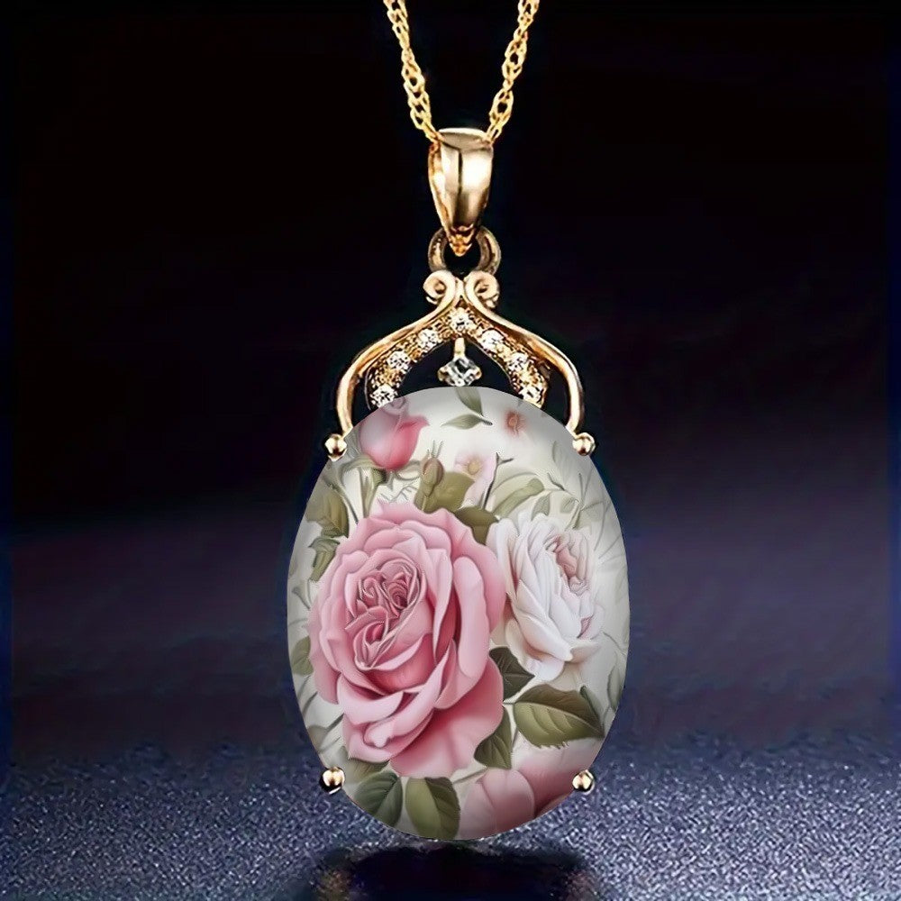 Rose Bouquet Oval Necklace
