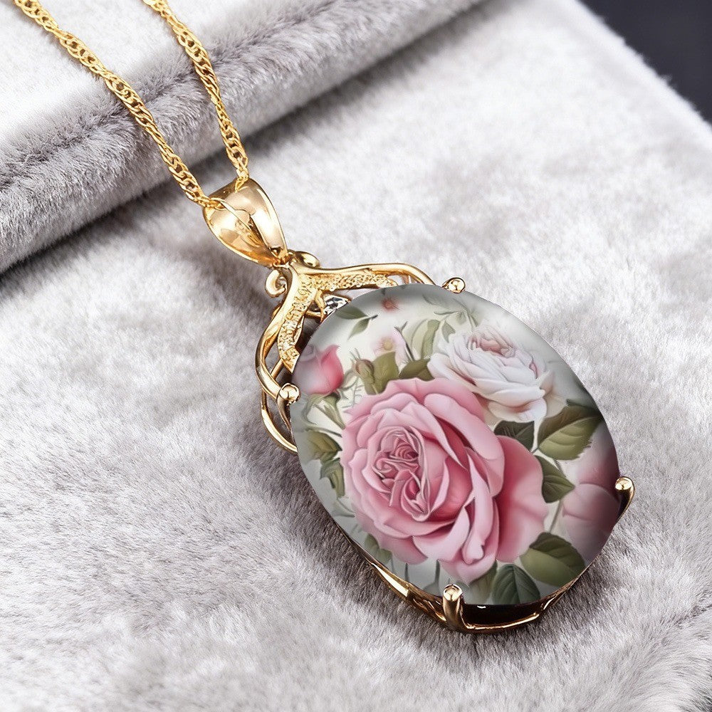 Rose Bouquet Oval Necklace