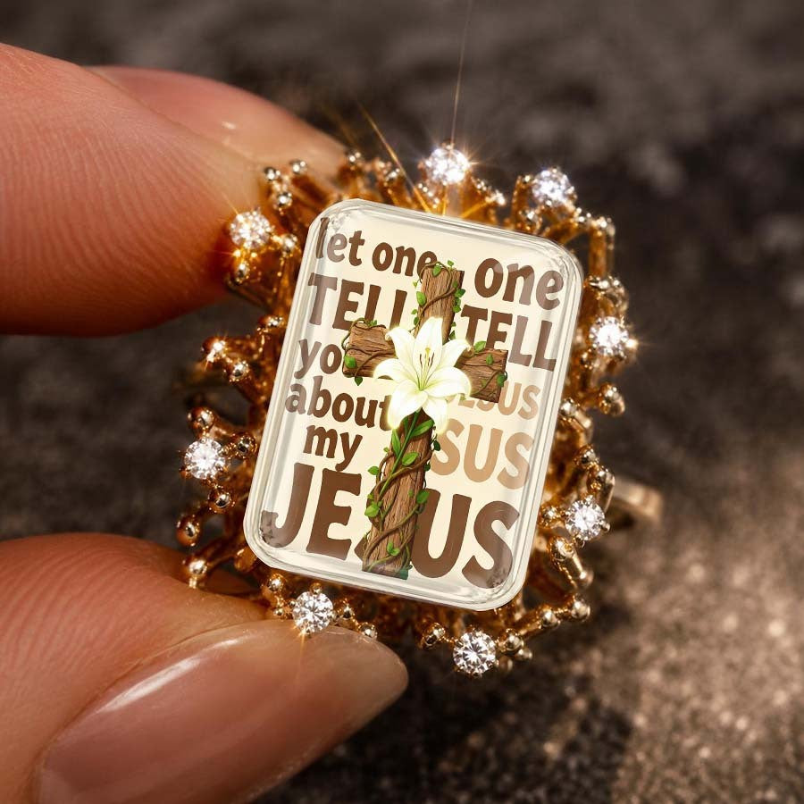 Wooden Cross & Lily Faith Statement Ring
