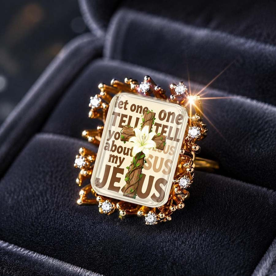 Wooden Cross & Lily Faith Statement Ring