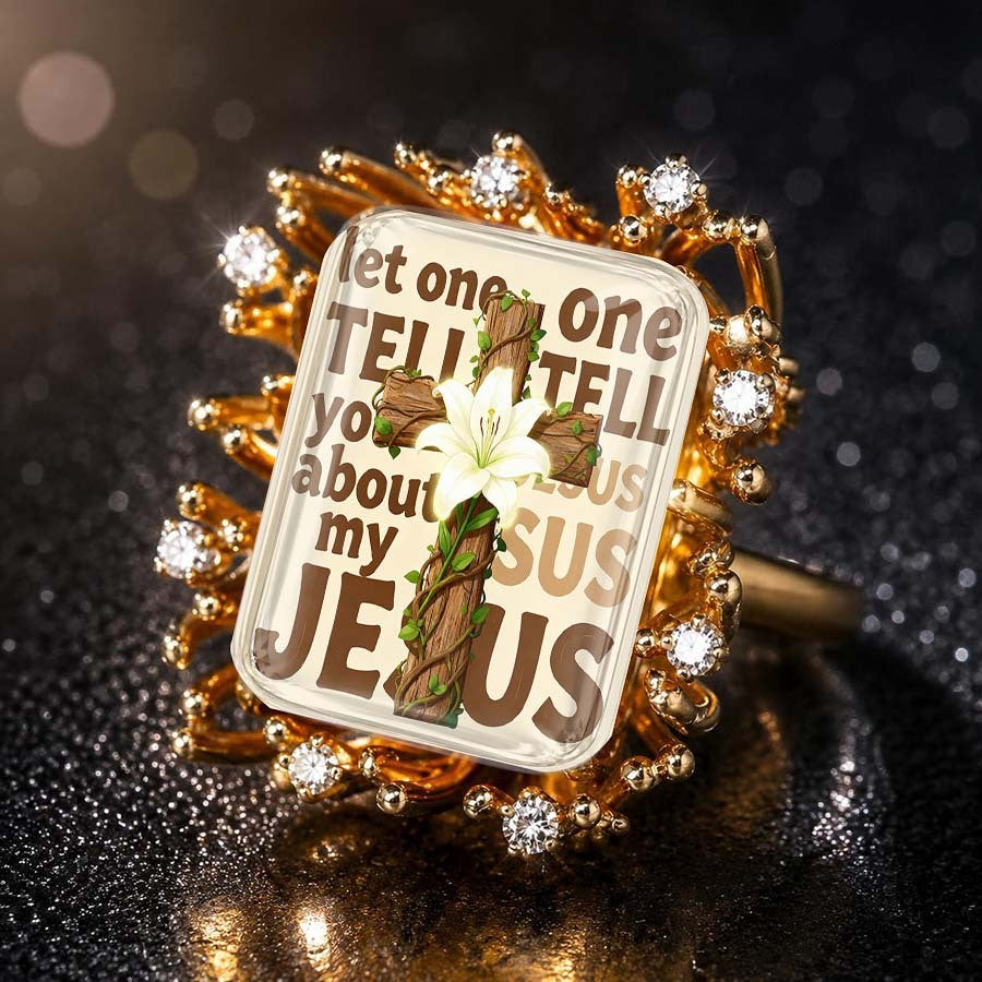 Wooden Cross & Lily Faith Statement Ring