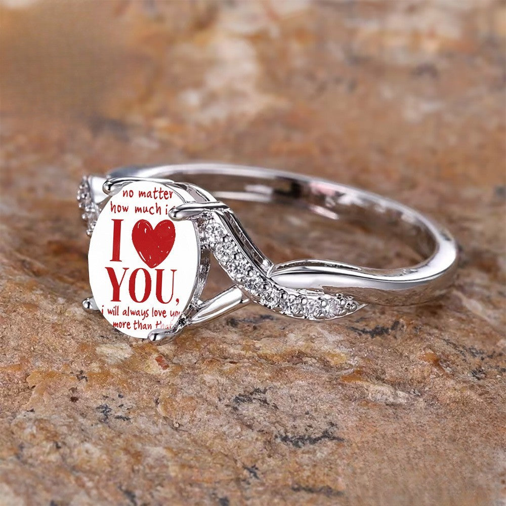 Red Heart Message Oval Ring