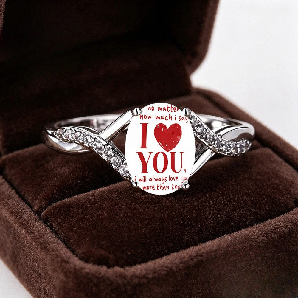 Red Heart Message Oval Ring
