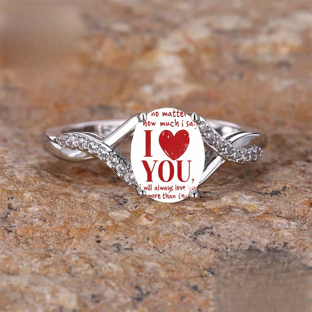 Red Heart Message Oval Ring