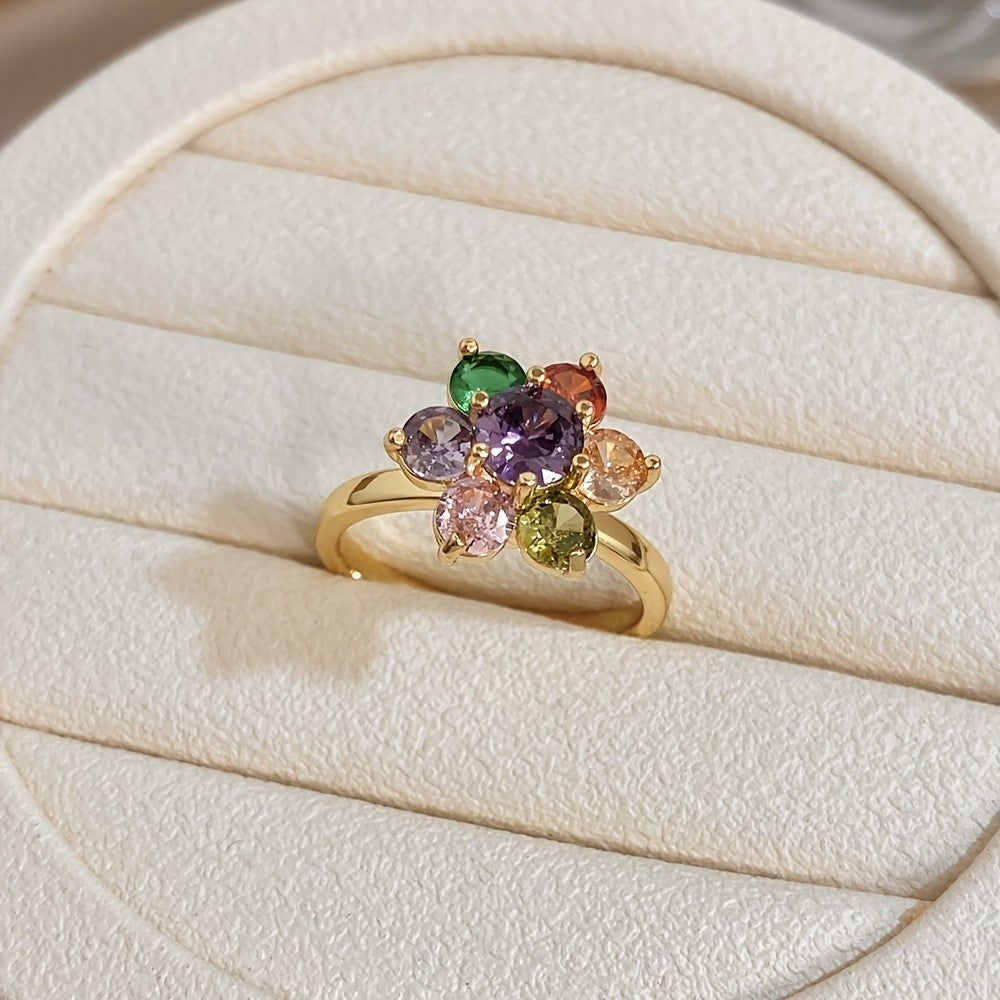 Multicolor Zircon Flower Ring