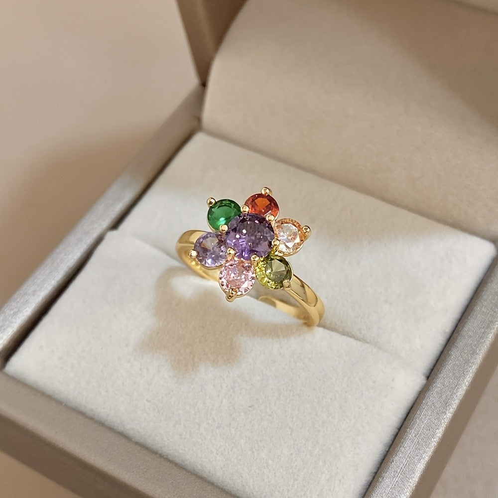 Multicolor Zircon Flower Ring