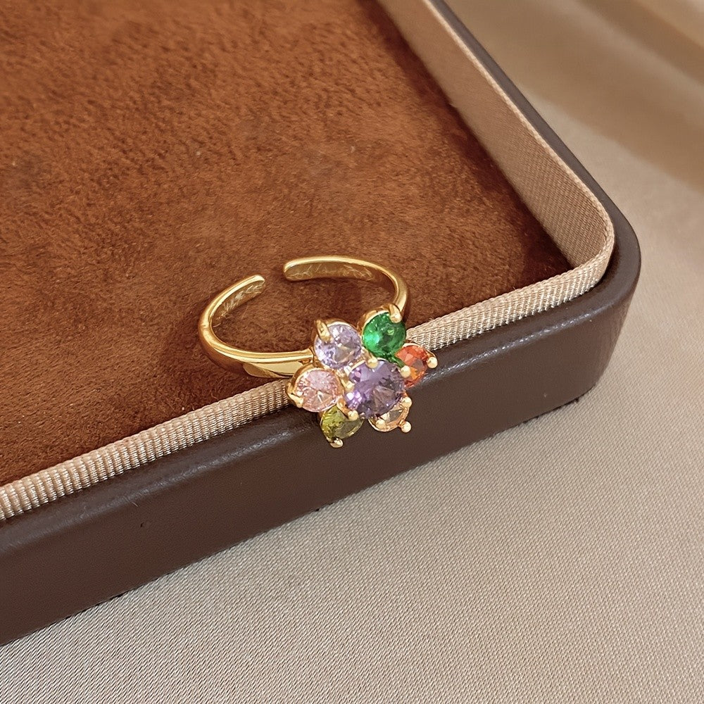 Multicolor Zircon Flower Ring