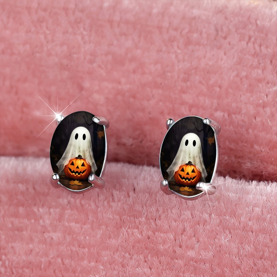 Ghost and Pumpkin Oval Earrings