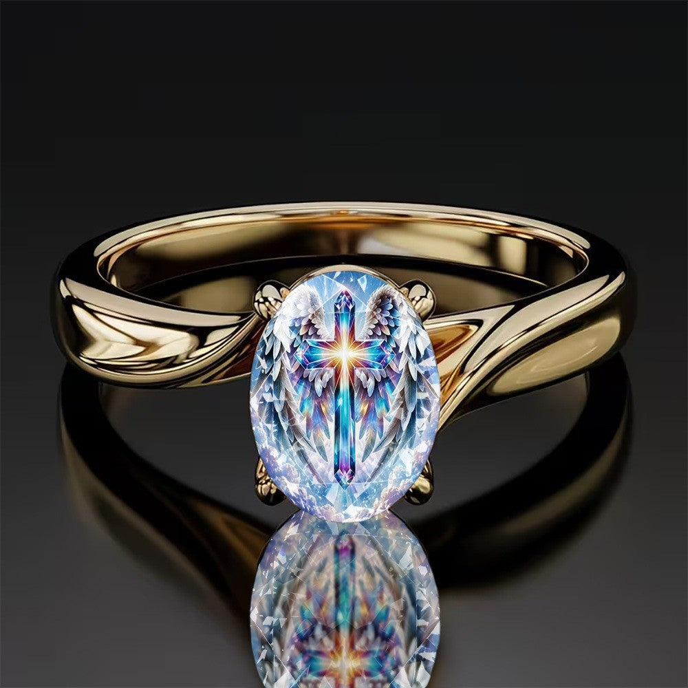 Illuminated Angel Wing Cross Ring