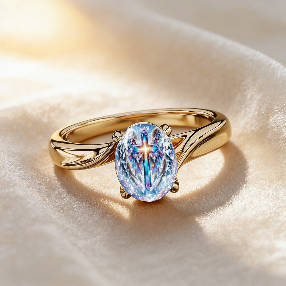 Illuminated Angel Wing Cross Ring