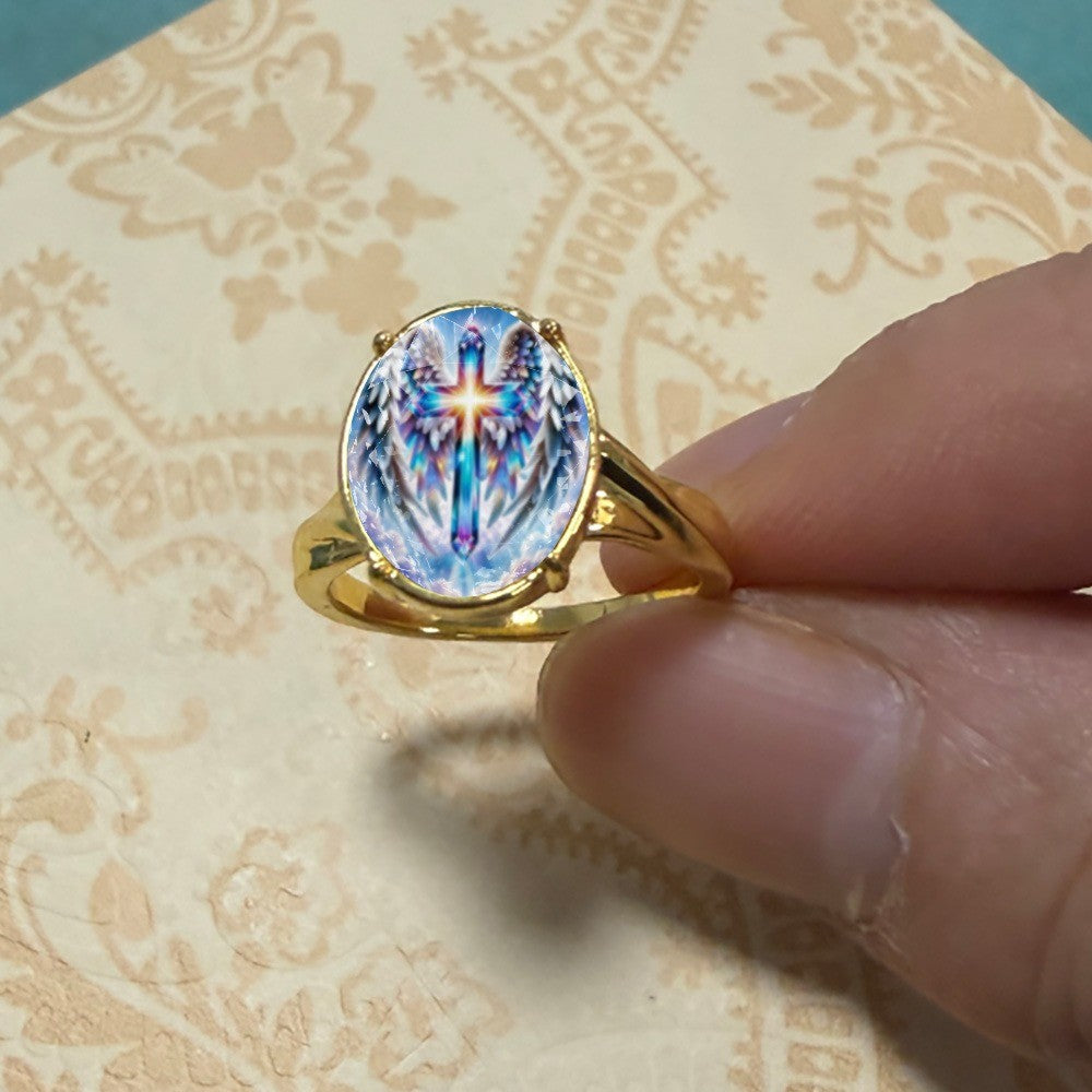 Illuminated Angel Wing Cross Ring