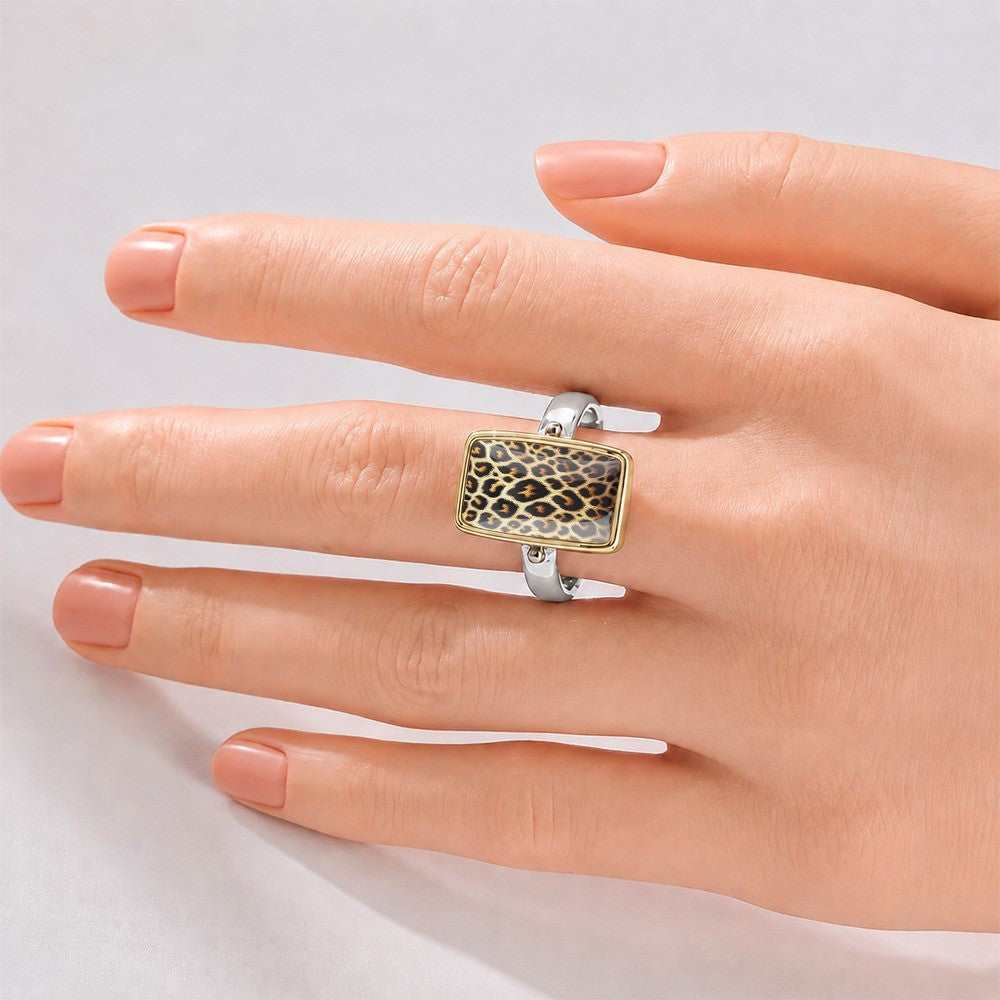 Leopard Print Rectangle Statement Ring