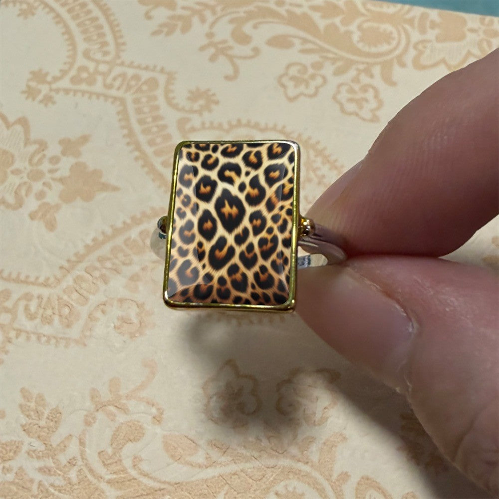 Leopard Print Rectangle Statement Ring