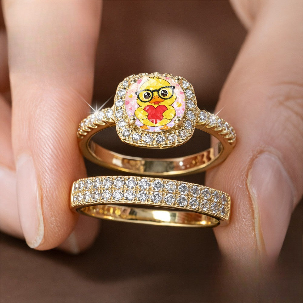 Square Chick & Heart Ring Set
