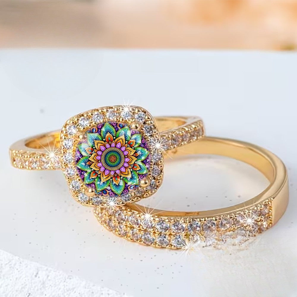 Colorful Mandala Square Ring Set