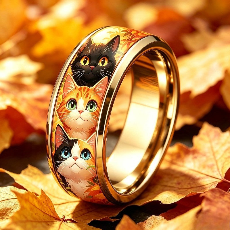 Autumn Cat Trio Ring