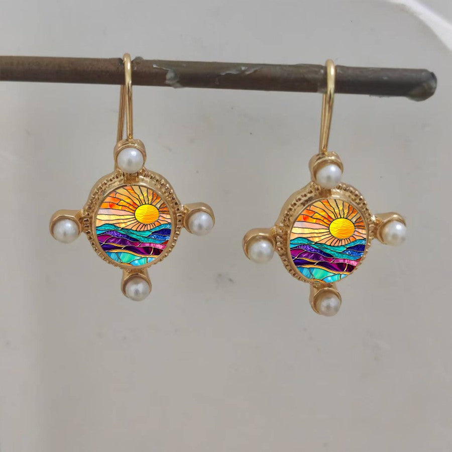 Stained Glass Sun & Wave Earrings