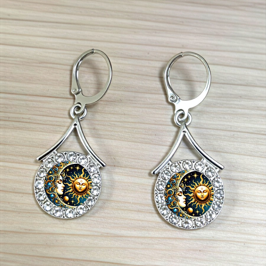 Sun & Moon Pave Drop Earrings