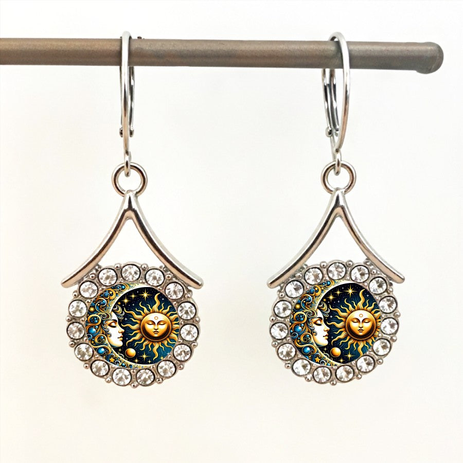 Sun & Moon Pave Drop Earrings