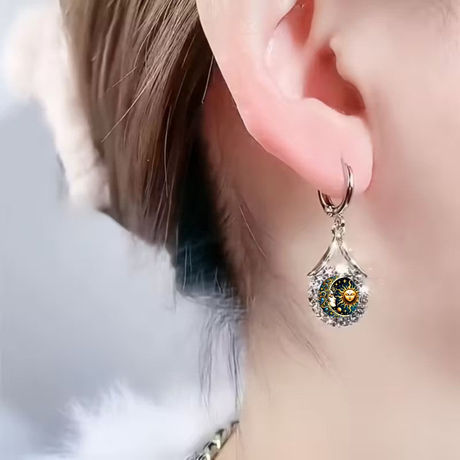 Sun & Moon Pave Drop Earrings