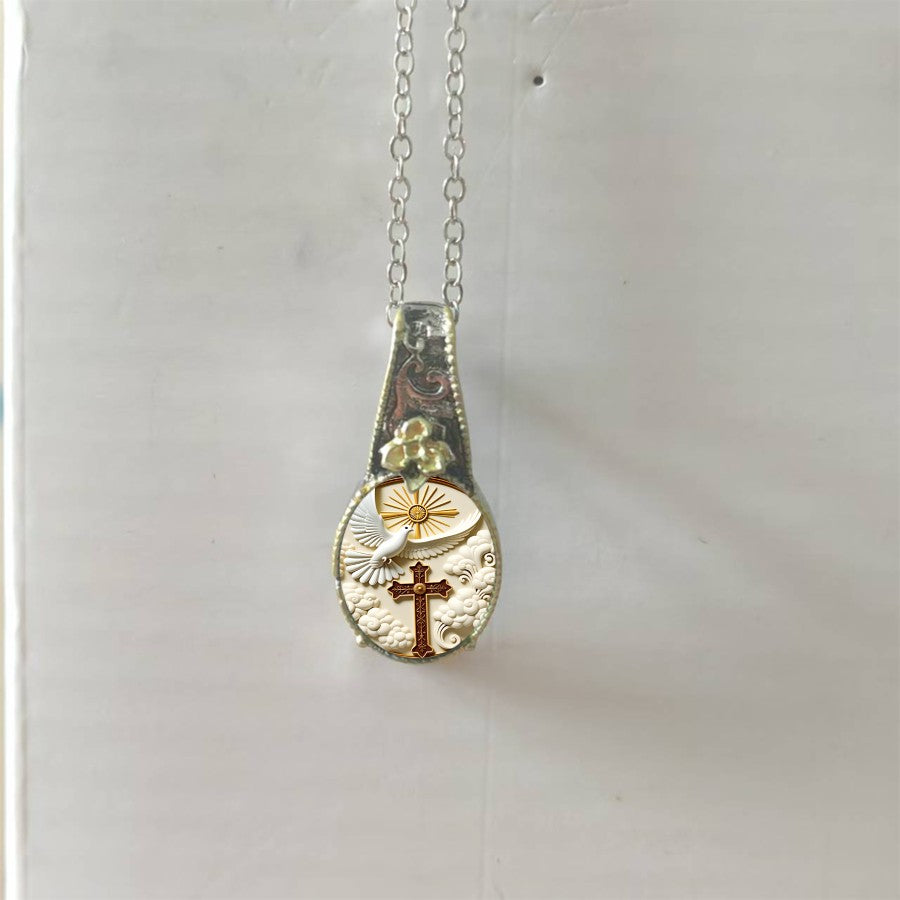 Dove & Cross Teardrop Pendant Necklace