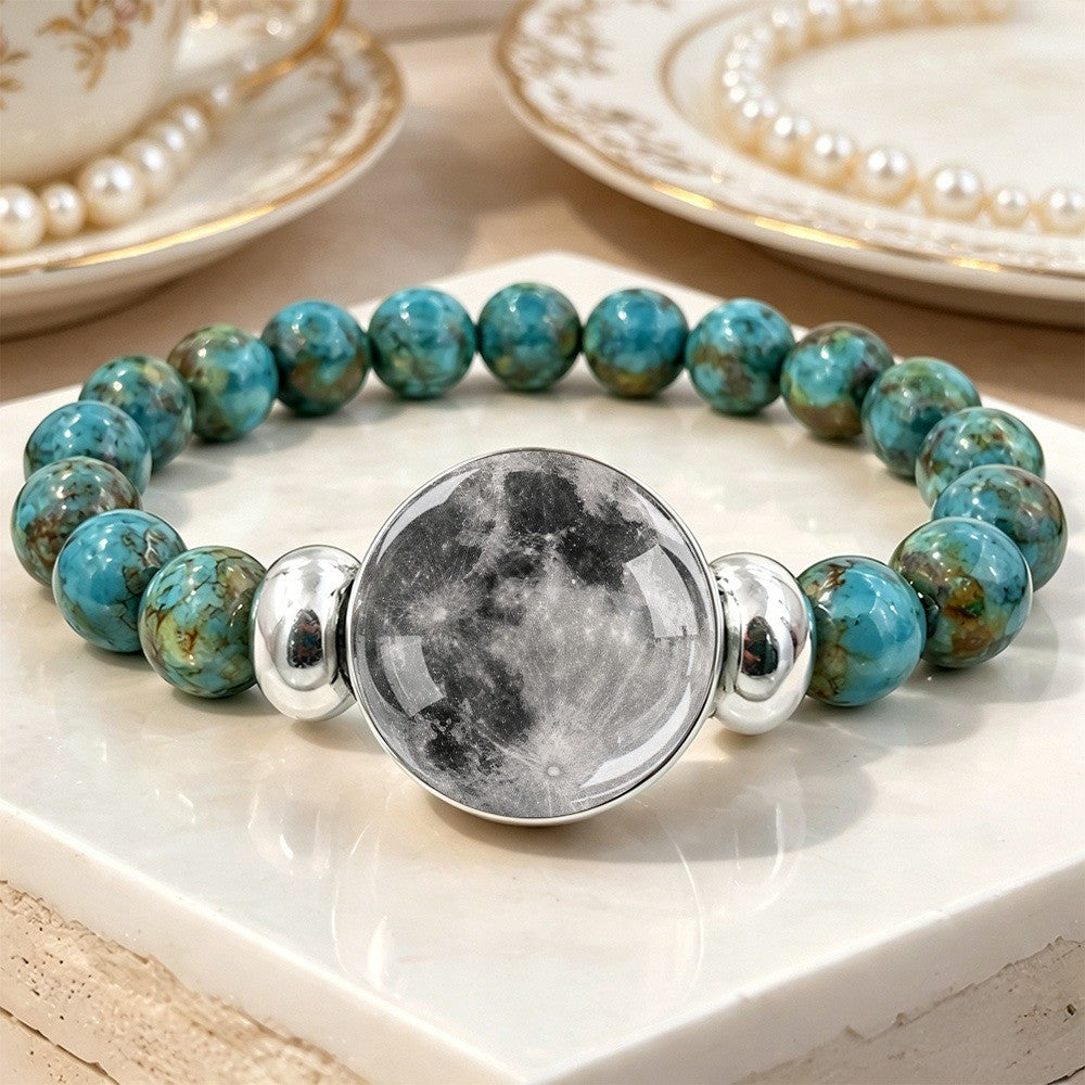 Moon Phase & Turquoise Bead Bracelet