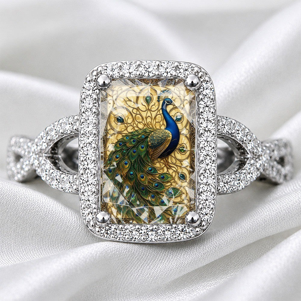 Peacock Square Statement Ring