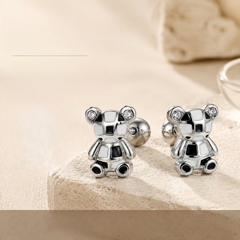 Contrast Block Bear Stud Earrings