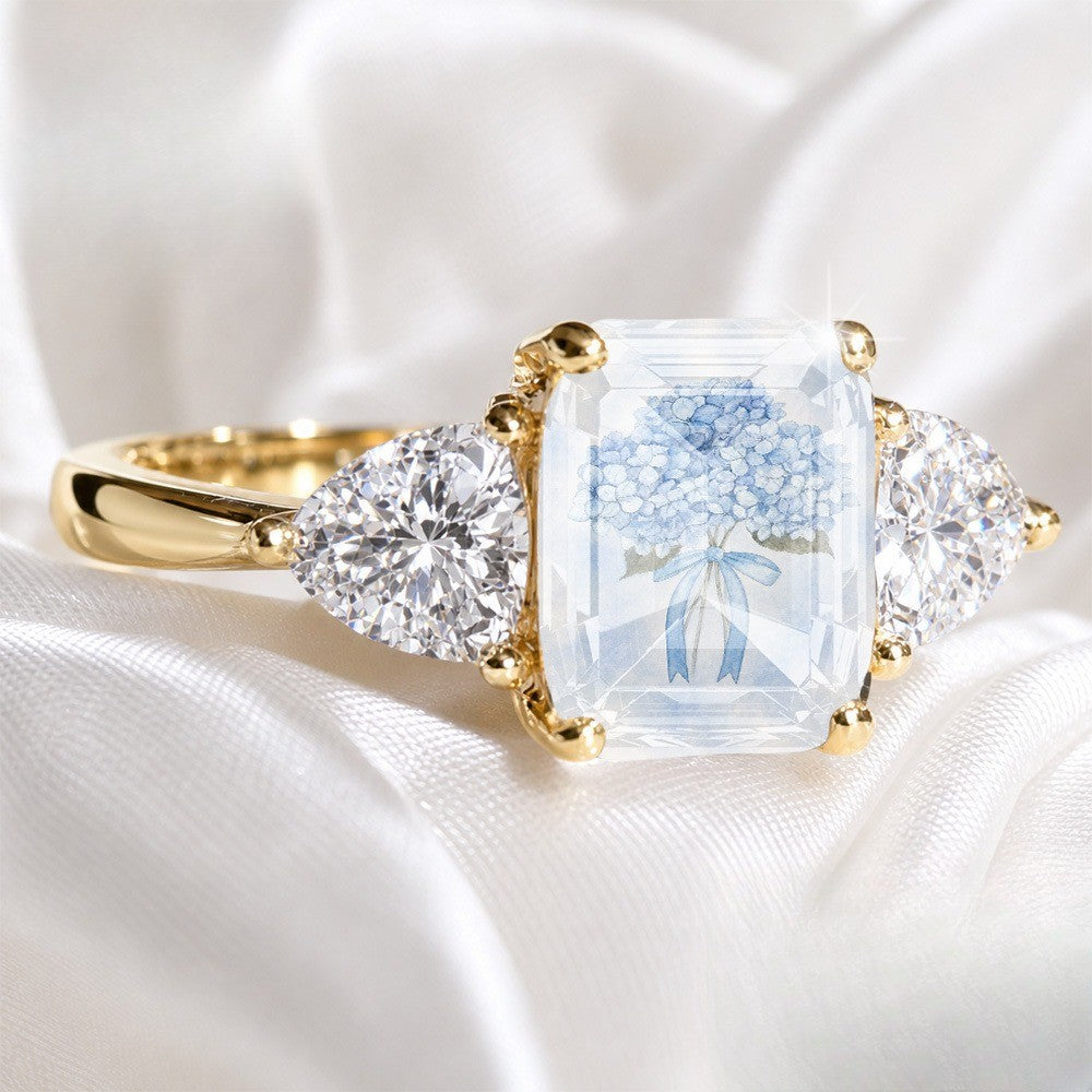 Hydrangea Bouquet Three-Stone Ring