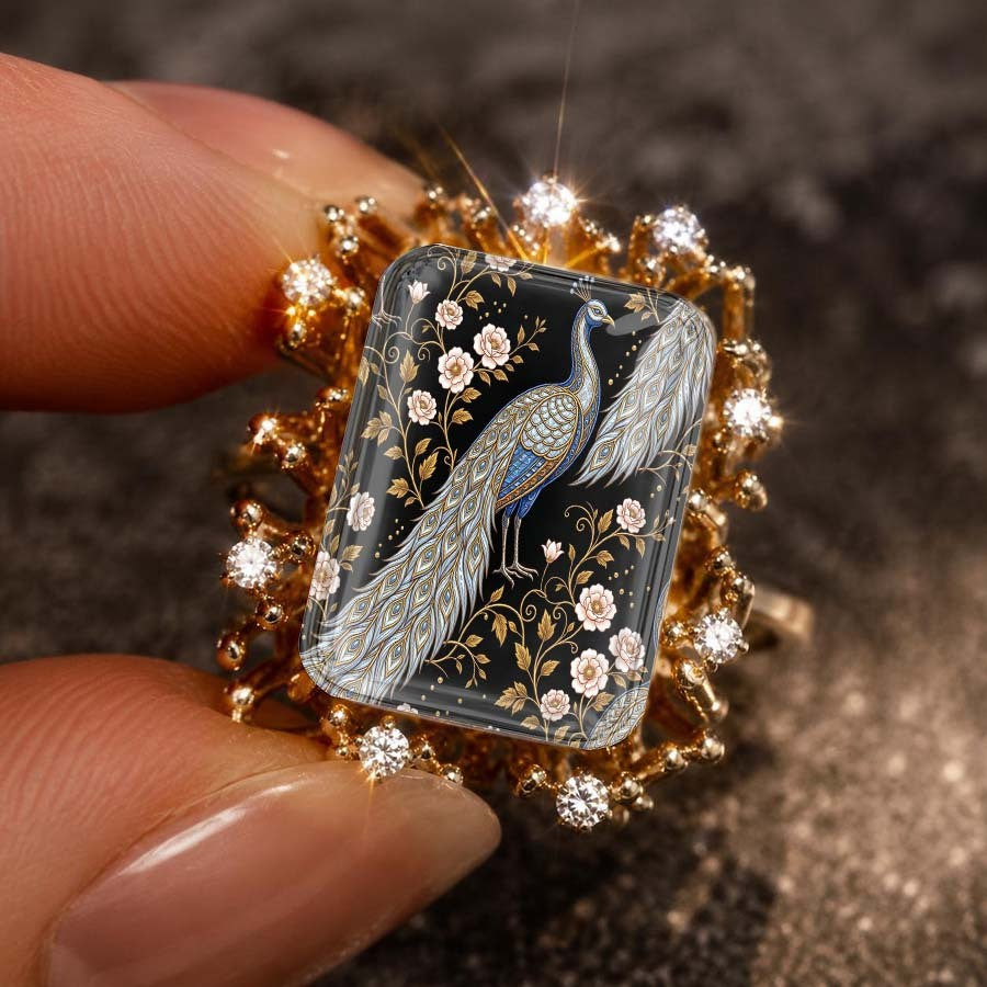 Peacock Floral Square Ring