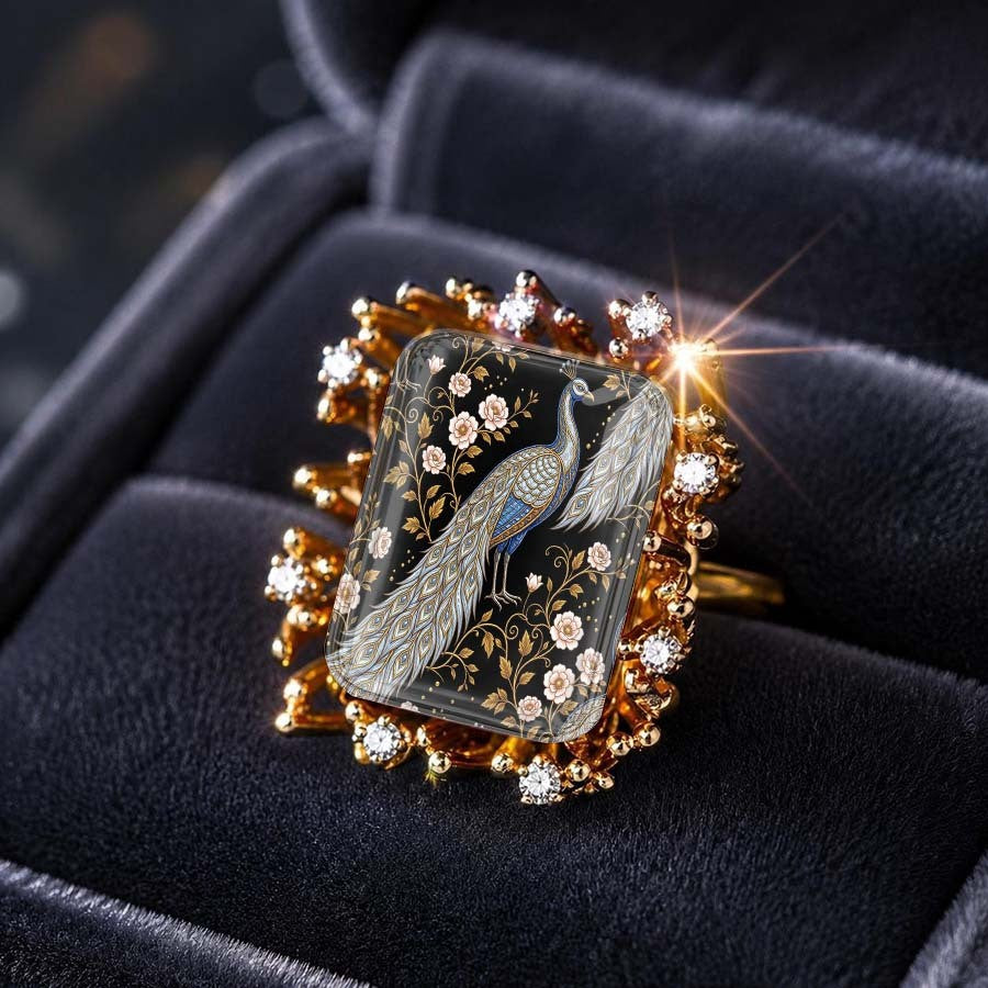 Peacock Floral Square Ring