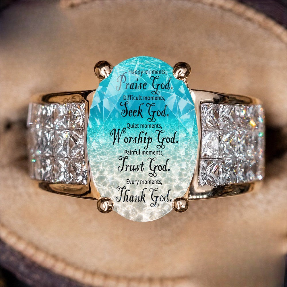 Faith Message Crystal Oval Ring