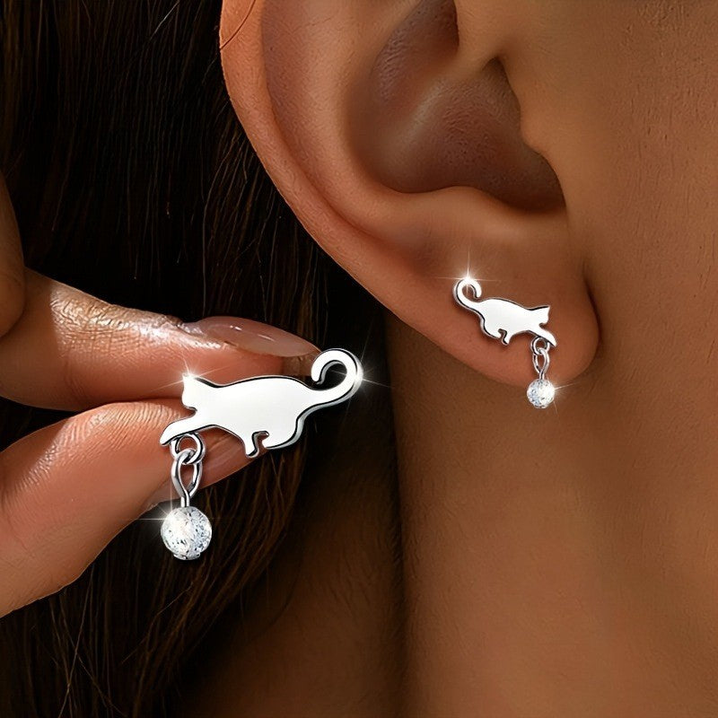 Cat Silhouette Bead Drop Earrings