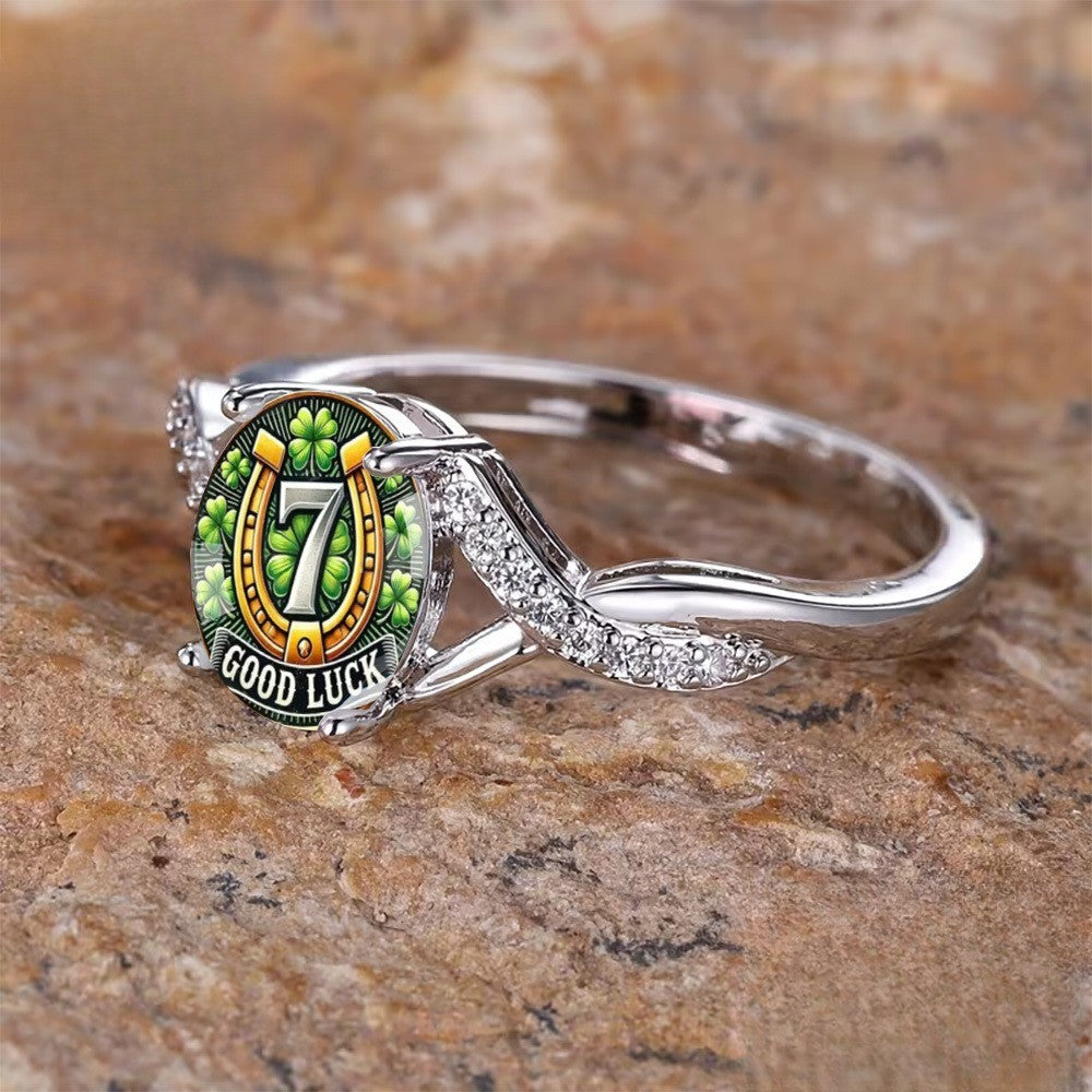 Good Luck Clover Horseshoe Ring