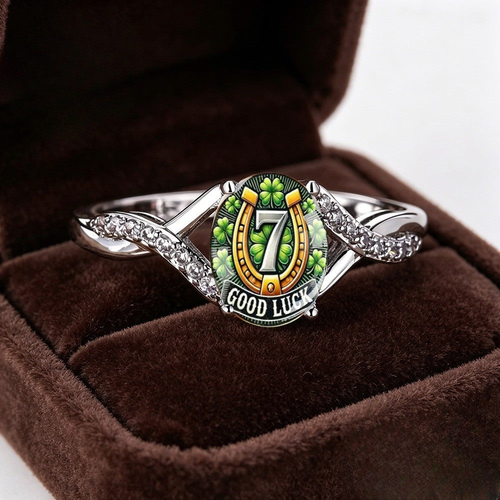 Good Luck Clover Horseshoe Ring