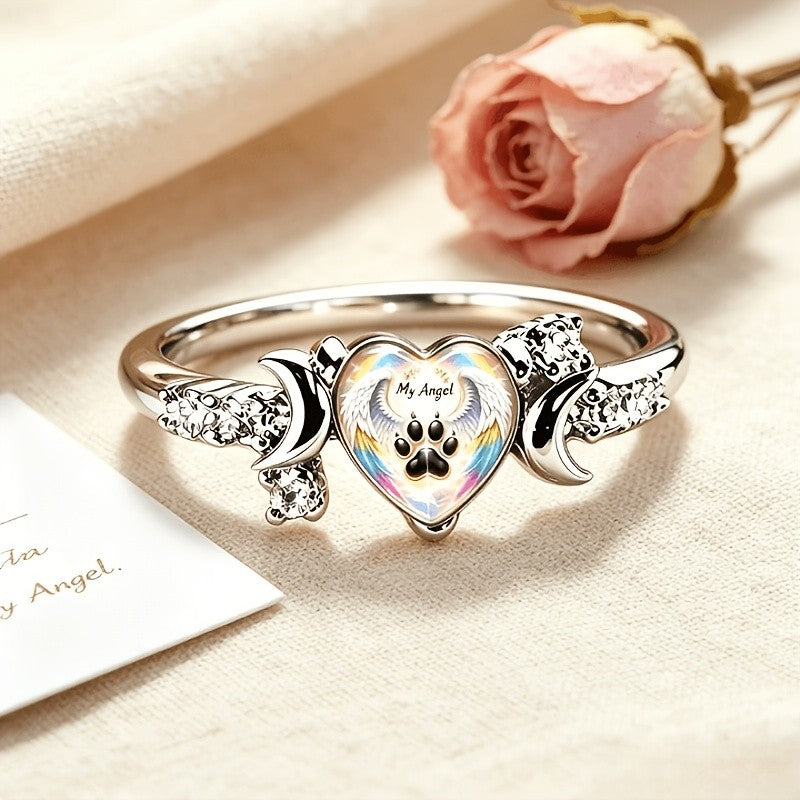 Rainbow Paw & Crescent Moon Ring