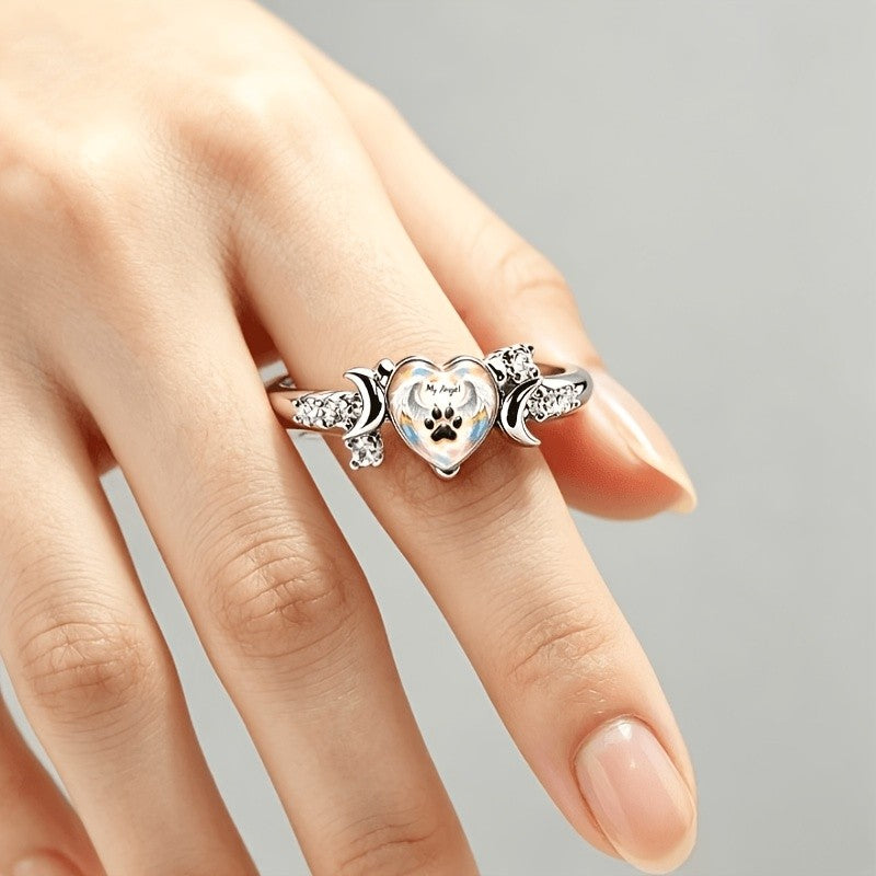 Rainbow Paw & Crescent Moon Ring