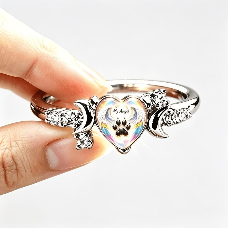 Rainbow Paw & Crescent Moon Ring