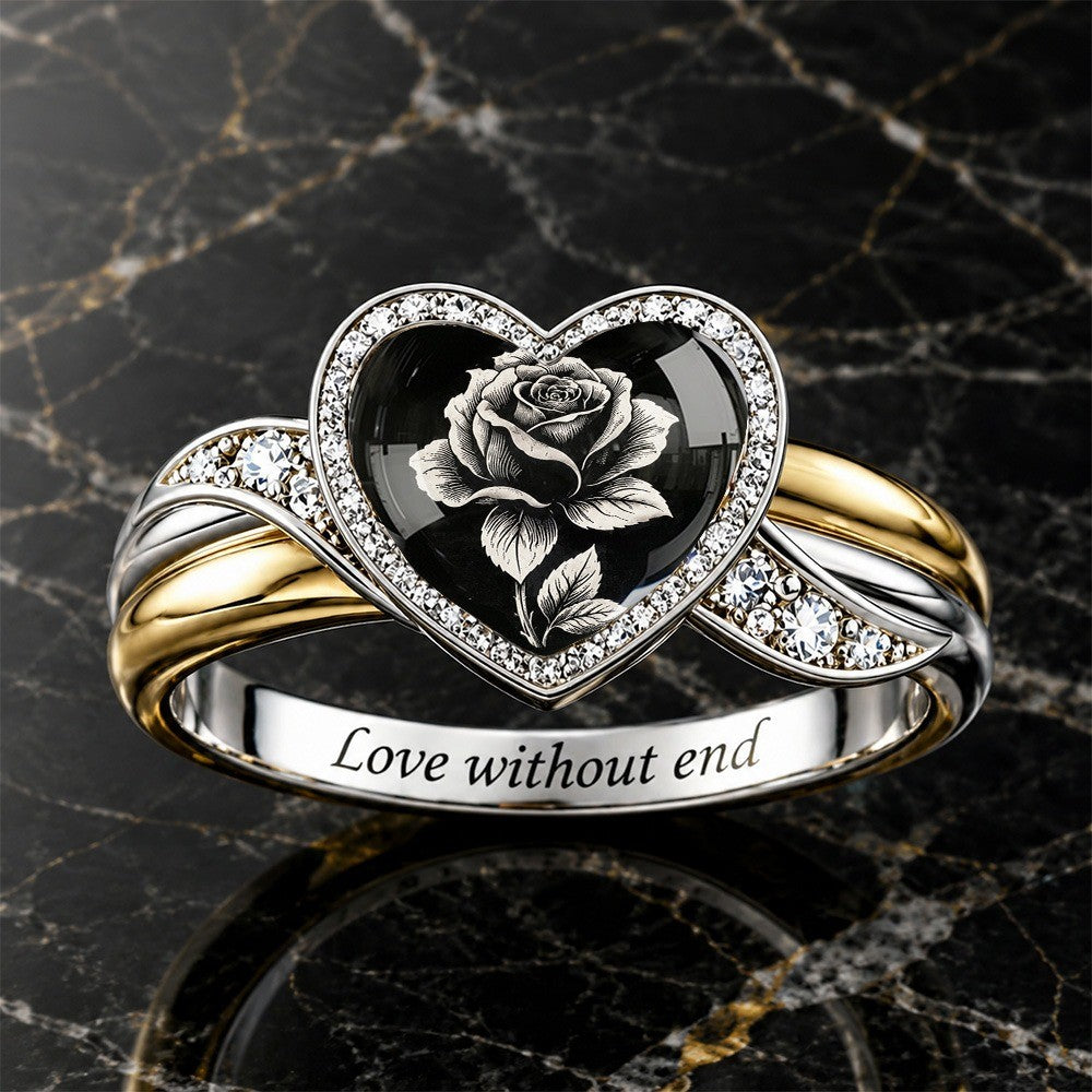 Black Rose Heart Ring
